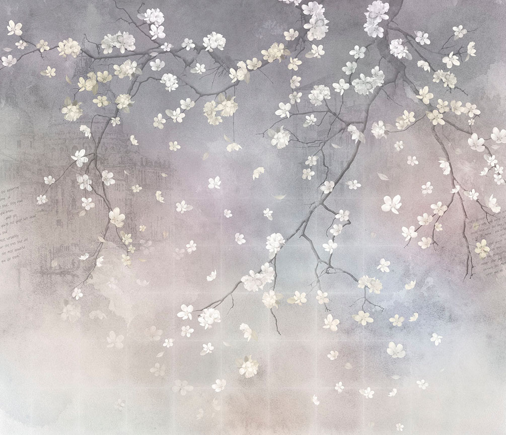 Фотообои Ветви сакуры на сером