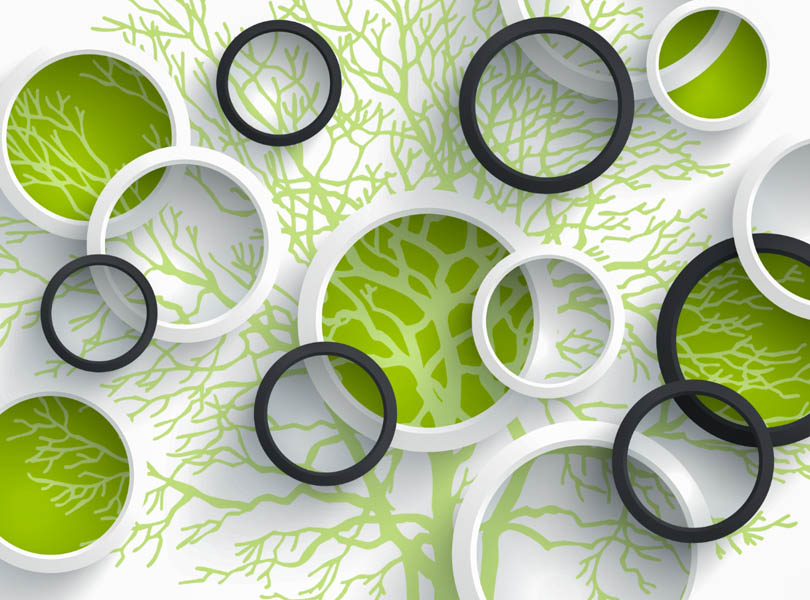 Фотообои Зеленые круги и дерево с ветвями