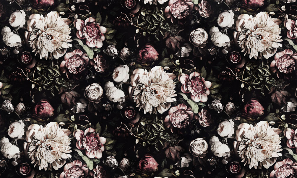 Фотообои Классические цветы на черном фоне
