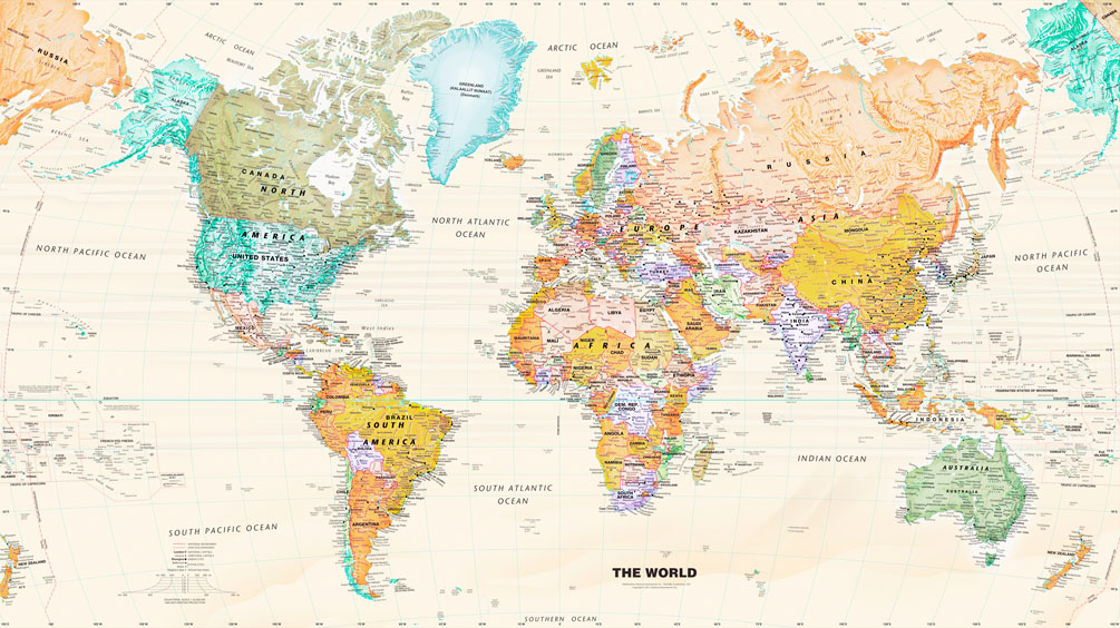 Фотообои Желтая карта мира