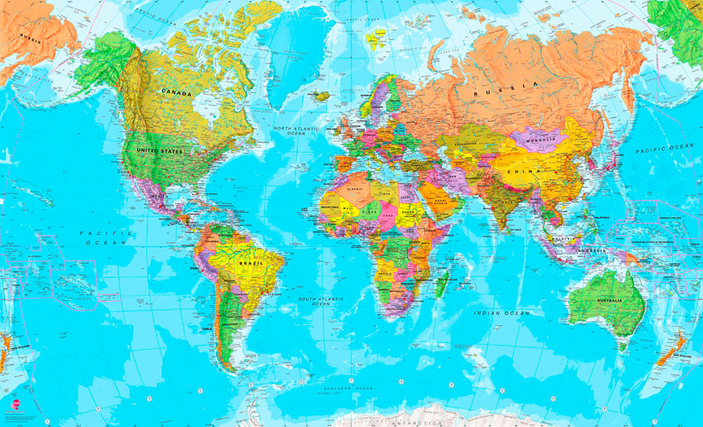 Фотообои Карта мира на английском