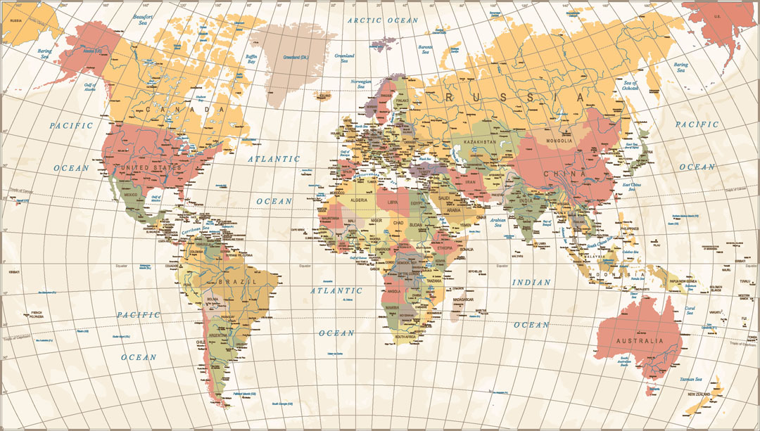Фотообои Карта мира в бежевых тонах