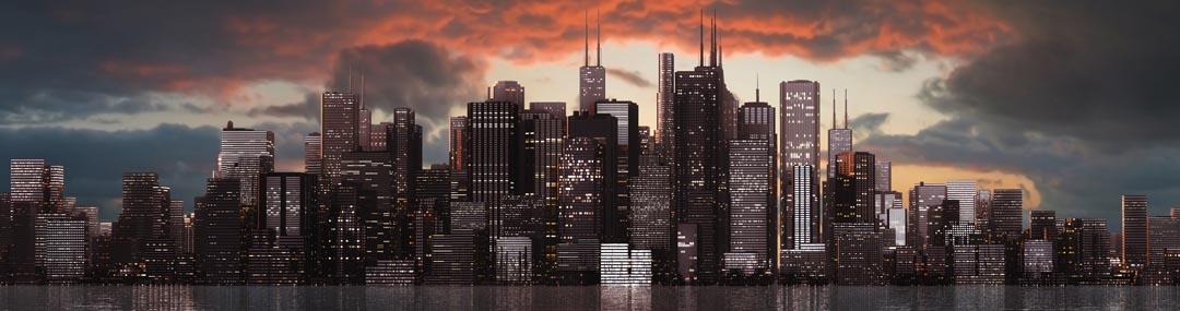 Фотообои закат над мегаполисом