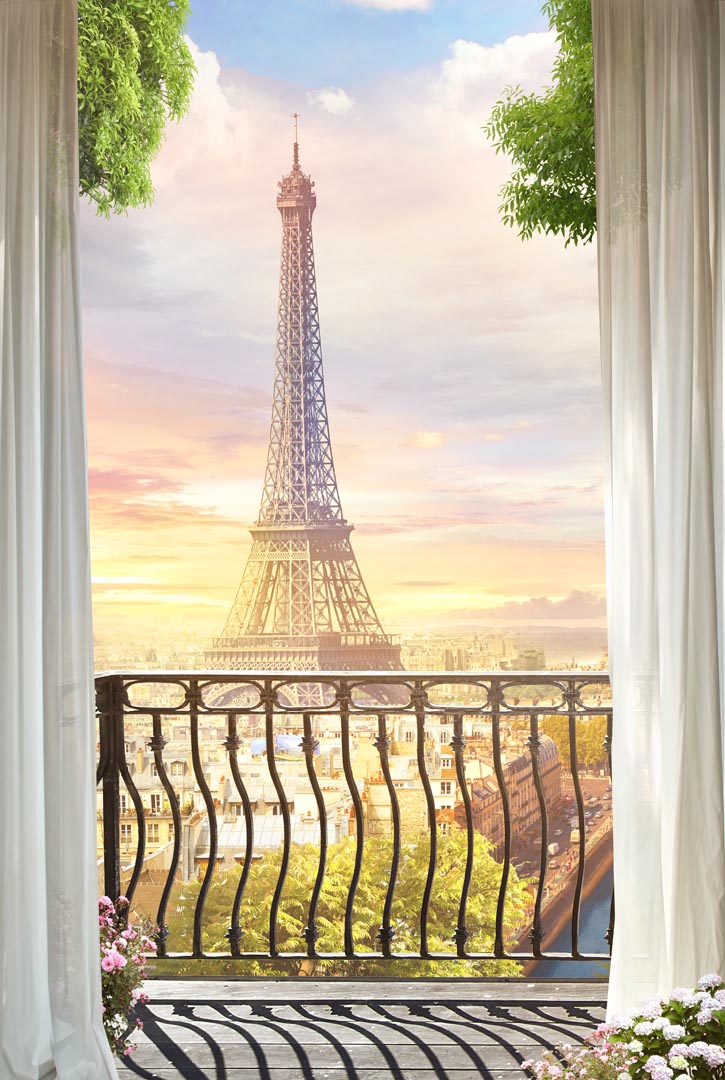 Фотообои вид на Эйфелеву башню с балкона