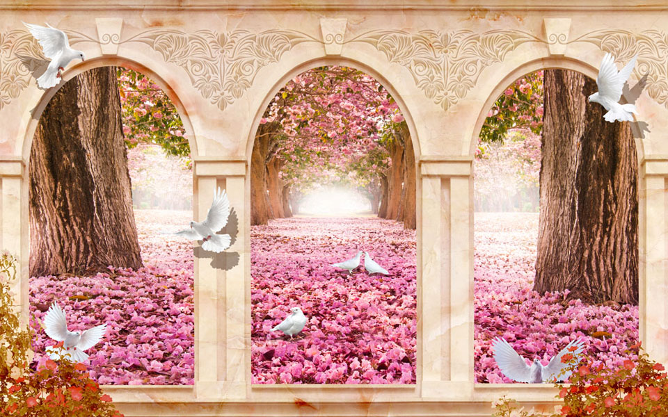 Фотообои Арка и розовые лепестки
