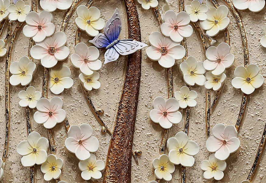 Фотообои Керамические цветы с бабочкой