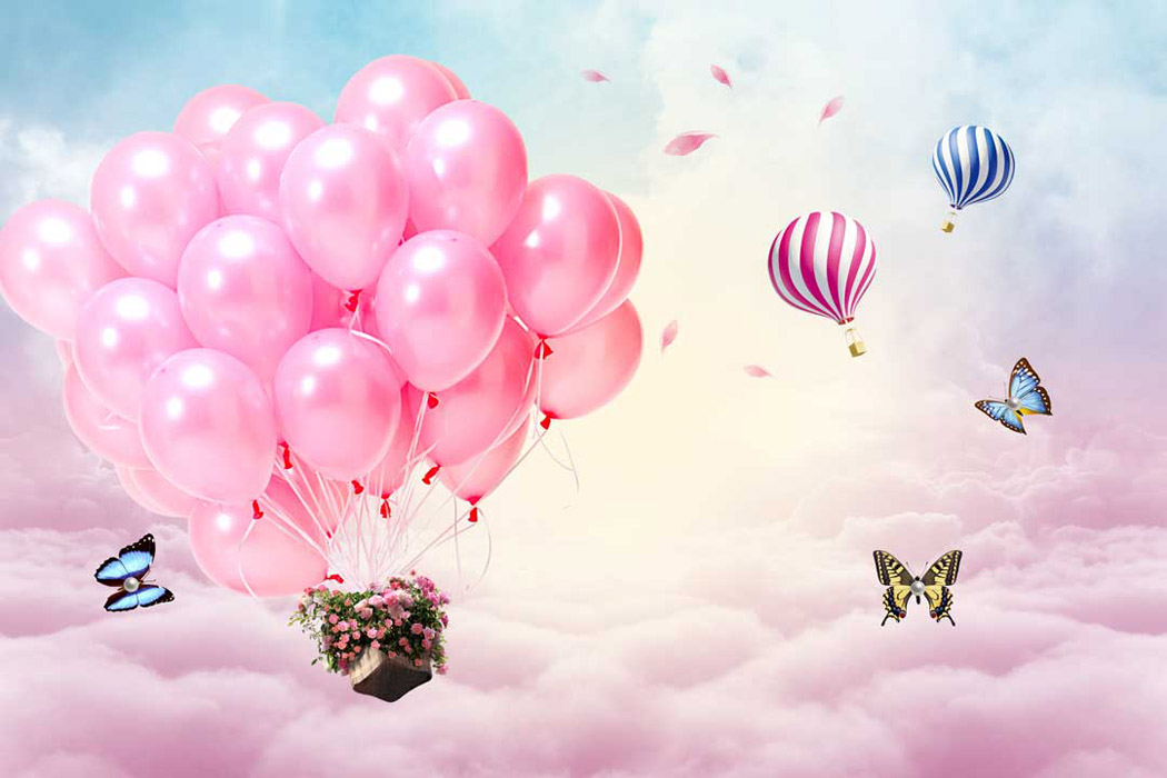 Фотообои Розовые воздушные шарики в небе
