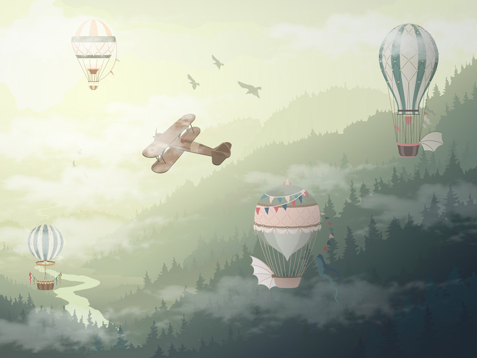 Фотообои Горы с воздушными шарами