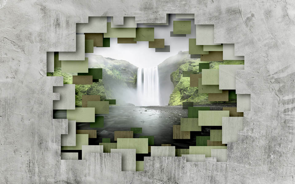 Фотообои 3д стена с водопадом