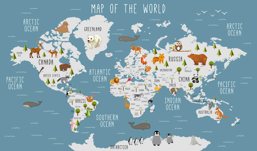 Фотообои Детская карта мира