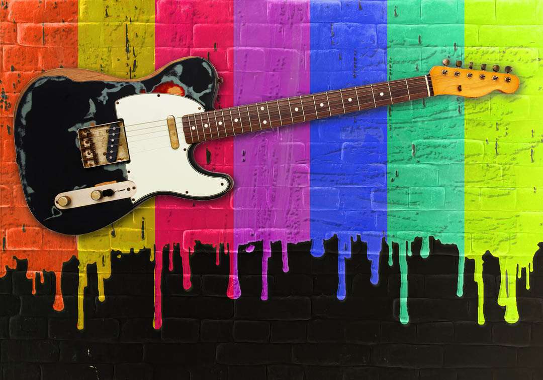 Фотообои Гитара на фоне красок