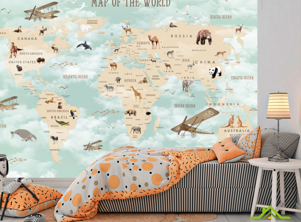 выбрать Фотообои Зеленая карта на английском языке Каталог фотообоев на стену