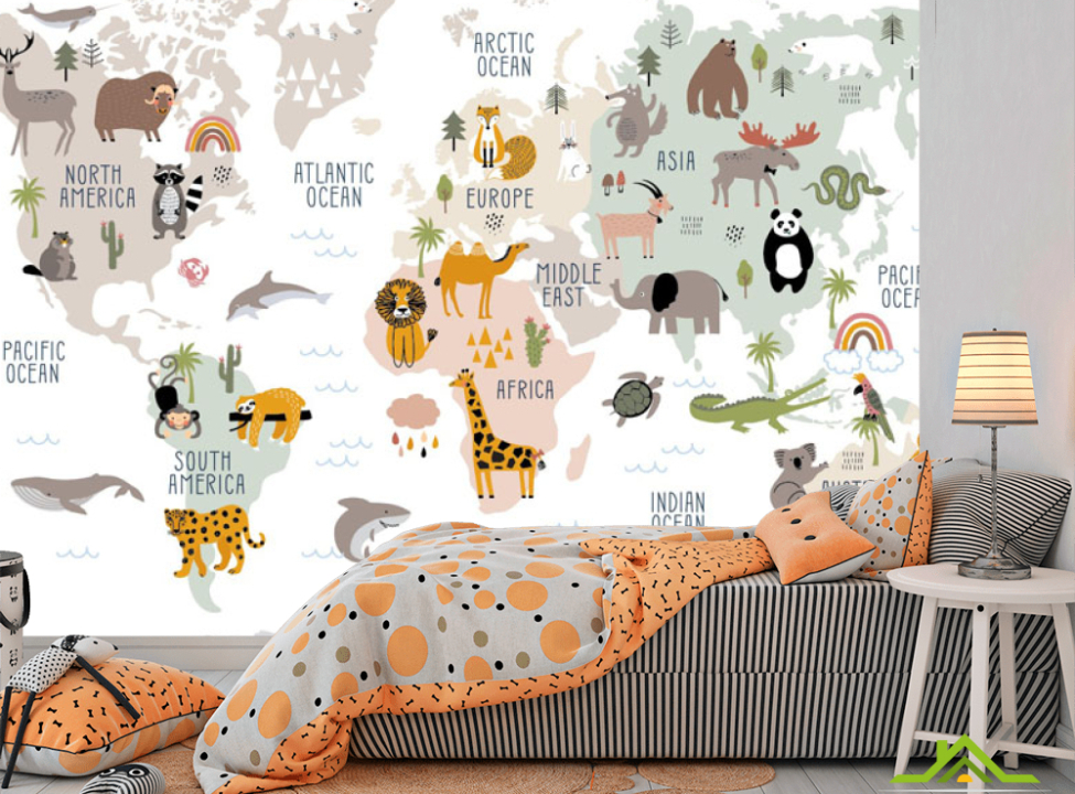 выбрать Фотошпалери карта дитяча з тваринами англійською мовою Каталог фотошпалер на стіну