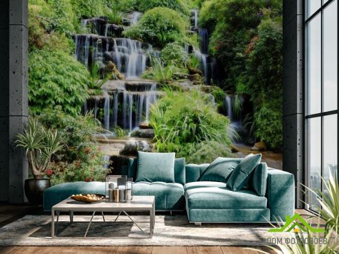 выбрать Фотообои водопад среди зелени Фотообои Природа на стену
