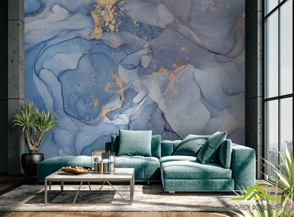 выбрать Фотообои Голубой Fluid art с золотом Каталог фотообоев на стену