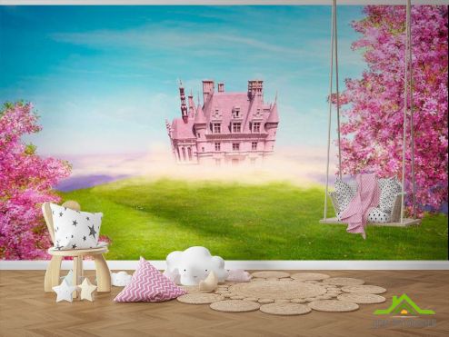 выбрать Фотообои Розовый замок Фотообои Фотообои в детскую: горизонталная, горизонтальная, рисунок ориентация на стену
