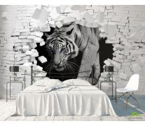 Фотообои  Тигр из каменной стены
