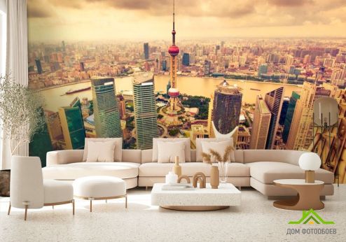 выбрать Фотообои Гонконг с высоты Фотообои Фотообои Города: фото, бежевый  на стену