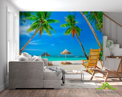 выбрать Фотообои Шезлонг, пальмы, пляж Фотообои Пляж на стену