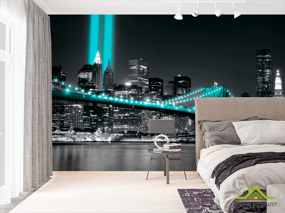 Фотообои Ночной город в бирюзовых огнях