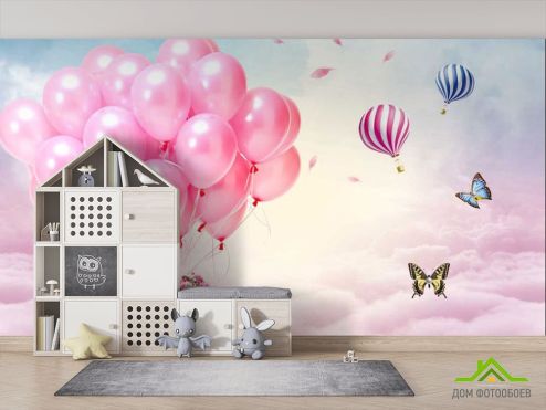 выбрать Фотообои Розовые воздушные шарики в небе  на стену