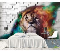 Фотообои 3д лев на фоне кирпичной стены