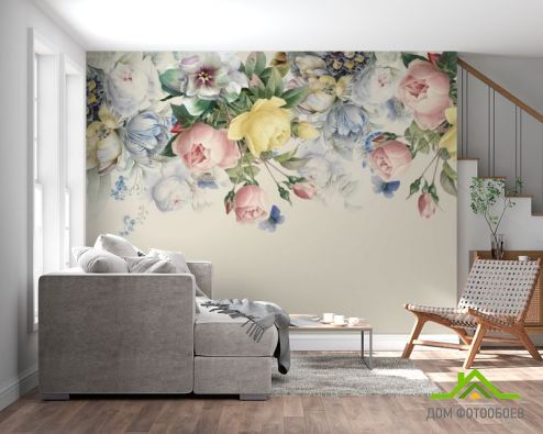 выбрать Фотообои Нежные винтажные цветы с потолка Фотообои Фотообои Цветы: горизонталная, горизонтальная на стену