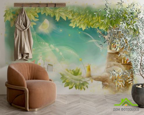 выбрать Фотообои Сказачное дерево Фотообои Фотообои Иллюстрации: рисунок, зелений, зеленый  на стену