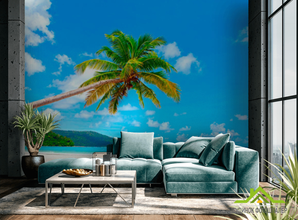 выбрать Фотошпалери Схилилася пальма біля моря Каталог фотошпалер на стіну