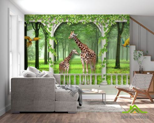 выбрать Фотообои жирафы Фотообои Фотообои Животные: горизонталная, горизонтальная ориентация на стену