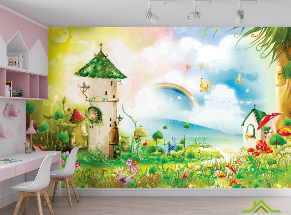 выбрать Фотообои Сказочные домики и радуга Каталог фотообоев на стену