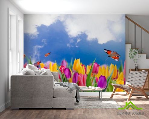 выбрать Фотообои Тюльпаны и бабочки Фотообои Фотообои Тюльпаны: горизонталная, горизонтальная ориентация на стену