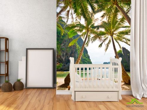 выбрать Фотообои Столик и пальмы Фотообои Фотообои Море: вертикальная, фото ориентация на стену