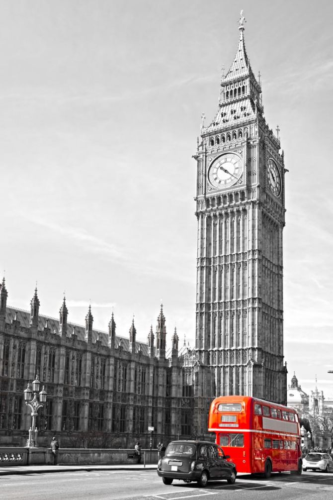 Фотообои красный автобус возле Биг Бена в Лондоне