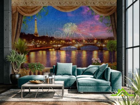 выбрать Фотообои Фреска вид на Париж Фотообои Фотообои Дизайнерские фрески: горизонталная, горизонтальная ориентация на стену