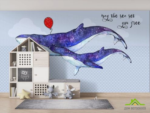 выбрать Фотообои Синие киты Фотошпалери Little kids на стіну