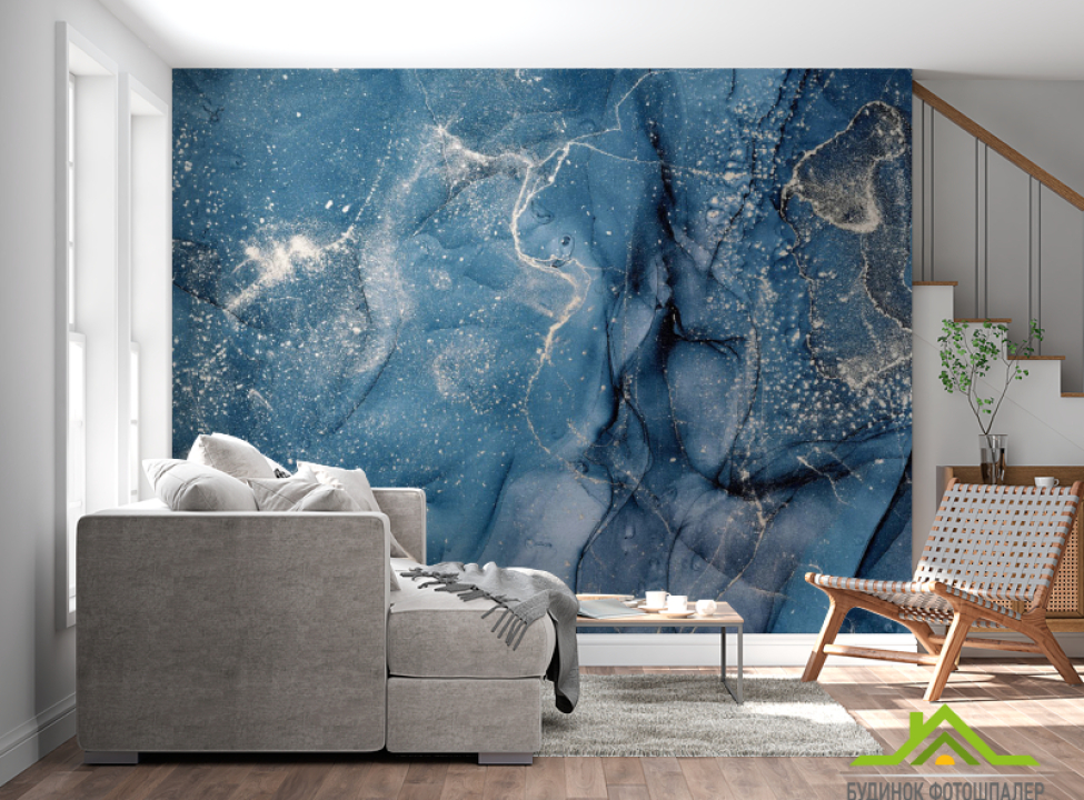 выбрать Фотошпалери Синій флюїд з сріблом Каталог фотошпалер на стіну