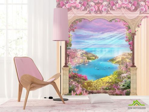 выбрать Фотообои Фреска арка с видом на море Фотообои, цвет: «» на стену