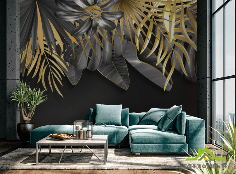 выбрать Фотошпалери Золоті листя на чорному Каталог фотошпалер на стіну