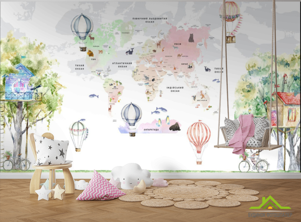 выбрать Фотообои Карта детская с шариками и домиками Каталог фотообоев на стену