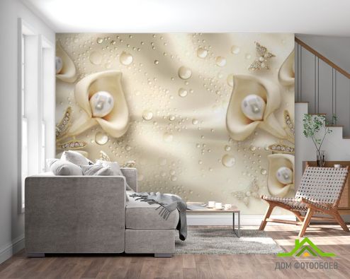 выбрать Фотообои Золотые цветы капли Фотообои 3D фотообои: горизонталная, горизонтальная ориентация на стену