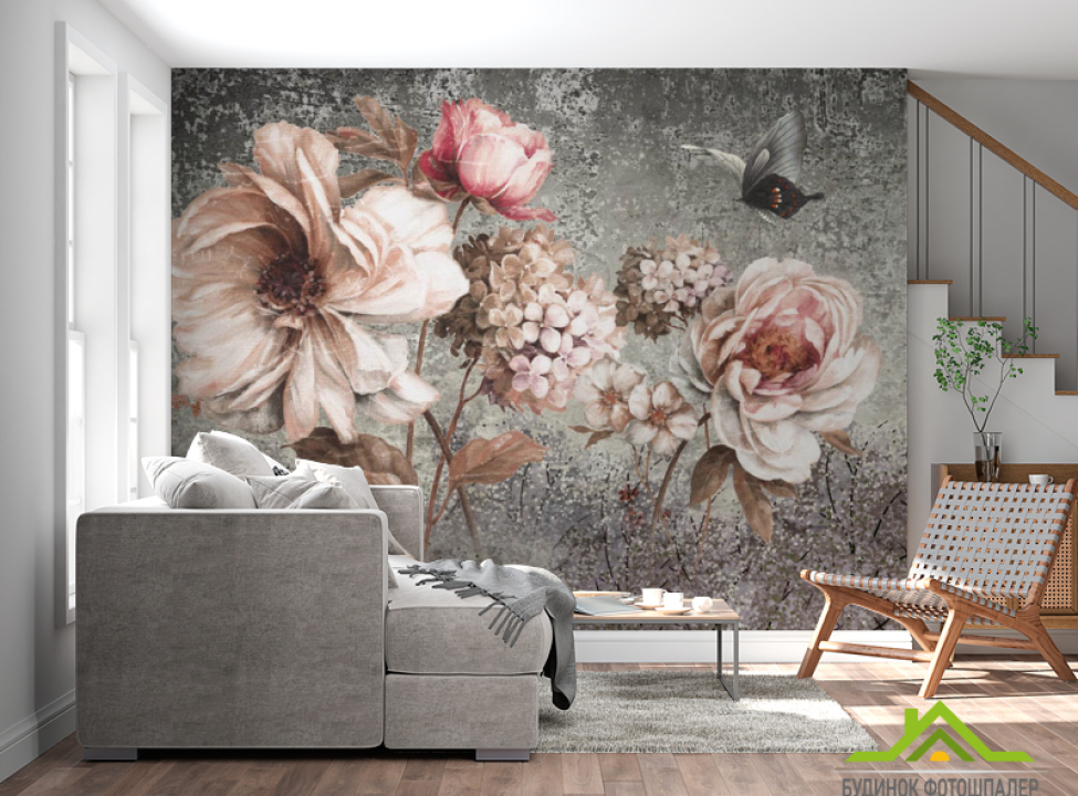 выбрать Фотошпалери Вінтажні коричневі квіти Каталог фотошпалер на стіну