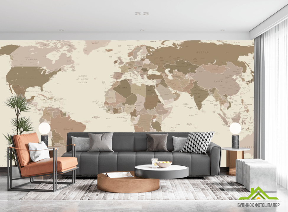 выбрать Фотообои Коричневая карта Фотообои карта Мира на стену