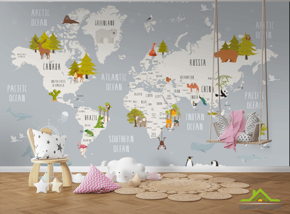 выбрать Фотообои Серая карта детский английский язык Каталог фотообоев на стену