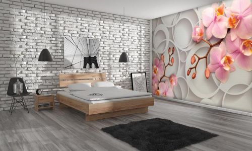 Фотообои в интерьере спальни с фото - Фотообои Розовые орхидеи