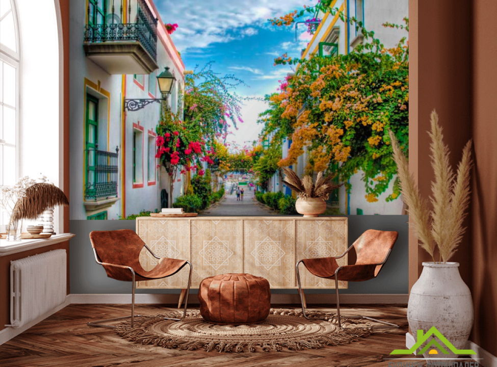 выбрать Фотообои Узкая улочка с цветами Каталог фотообоев на стену