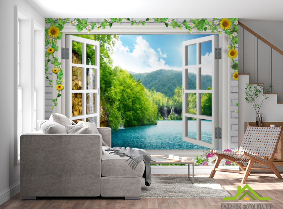 выбрать Фотообои Водопад за окном Каталог фотообоев на стену