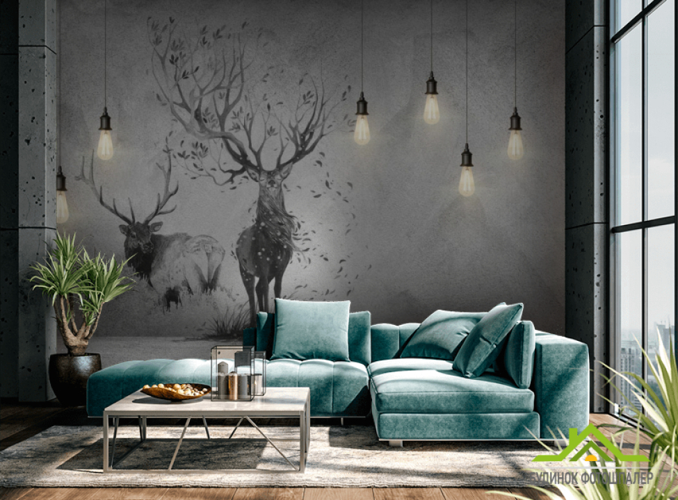 выбрать Фотообои Стена с лампами и оленем Каталог фотообоев на стену
