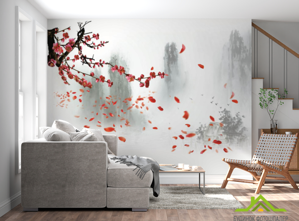 выбрать Фотошпалери червона гілка сакури Каталог фотошпалер на стіну