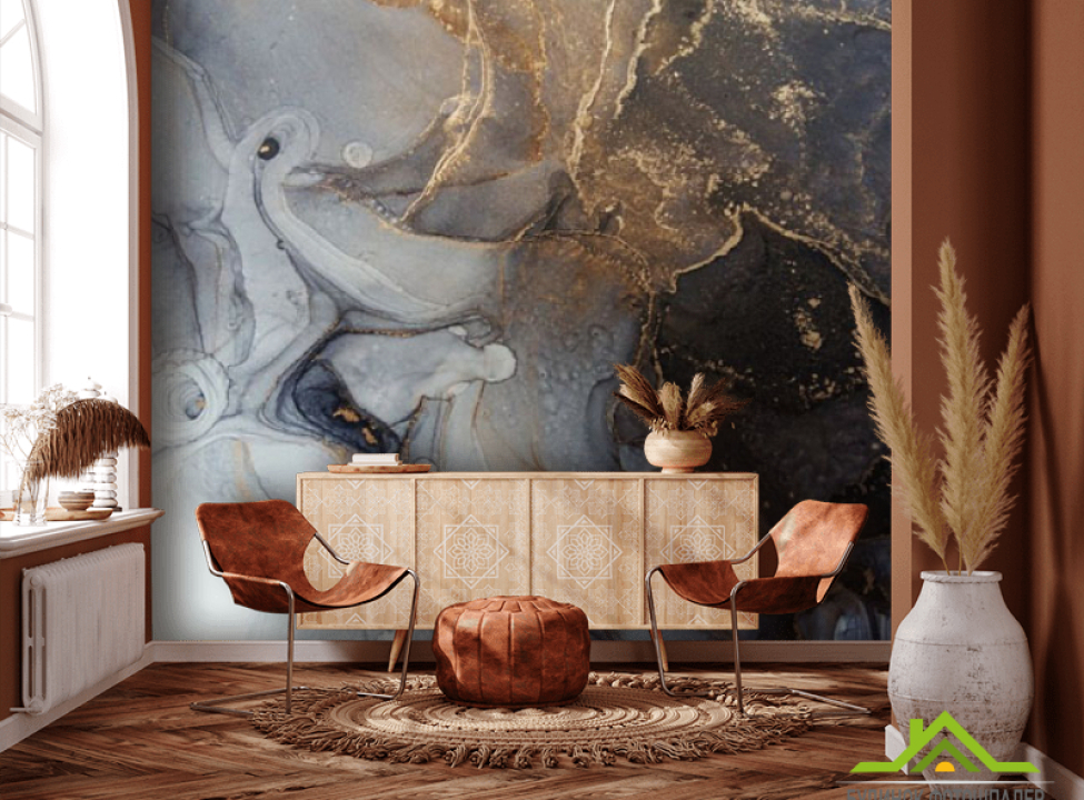 выбрать Фотообои Коричнево-голубой флюид арт Каталог фотообоев на стену